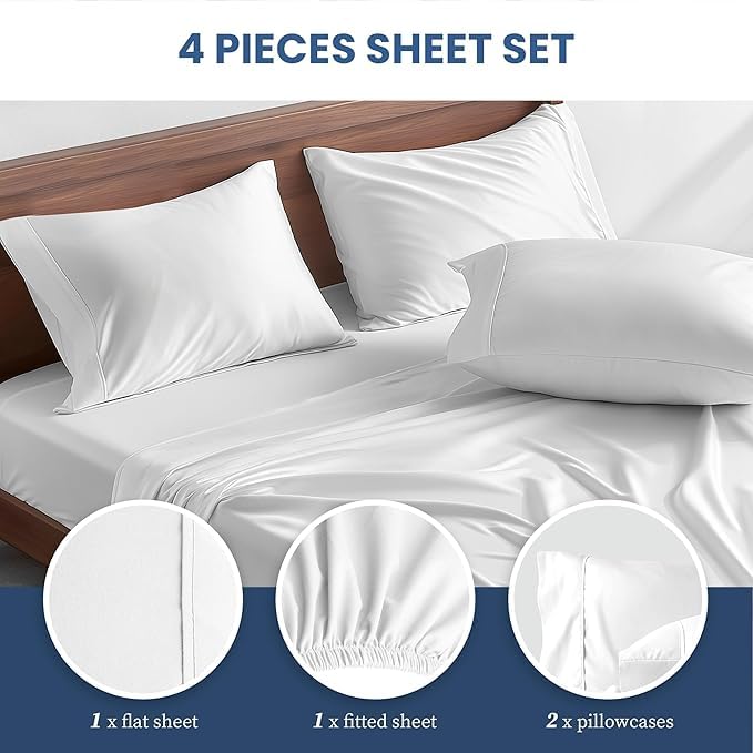 YSSOA Queen Bed Sheet Set-Cooling Breathable & Super Soft 4 Piece Bedding Sheets & Pillowcases with Deep Pockets up to 15", Easy-Fit, Wrinkle, Fade &