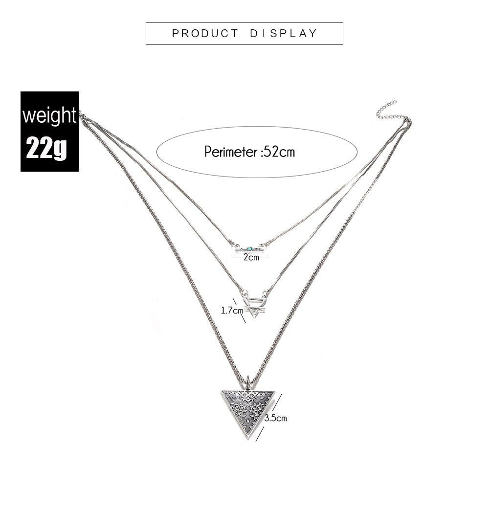 DoubleNine Ethnic Bohemian Silver Arrow Archer Pendant Retro Multistrand Necklace Hippy Vintage Jewelry for Women and Girls