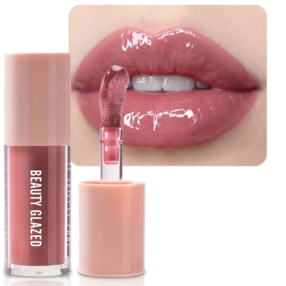 Beauty Glazed Rose Nude Tint Glass Shine Lip Oil Gloss - High Pigment Hydrating Lip Serum Jelly Lip, Non-Sticky Mirror Glazed Finish, Smooths Lip Beauty and Personal Care Beauty Glazed