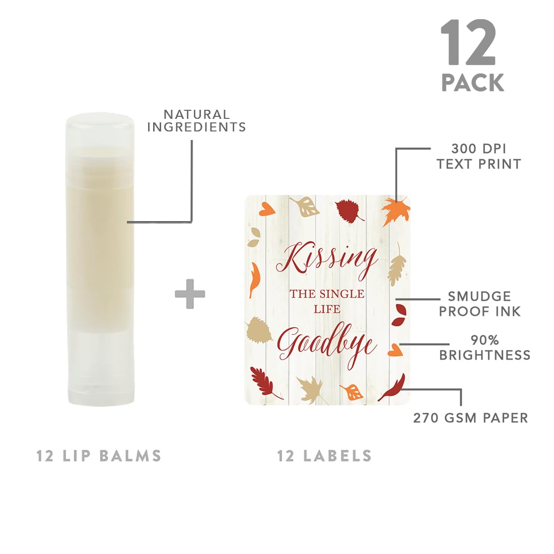 Andaz Press Bridal Shower Bachelorette Party Lip Balm Party Favors, Fallin' In Love Autumn Fall Leaves, Kissing The Single Life Goodbye, Bridesmaid