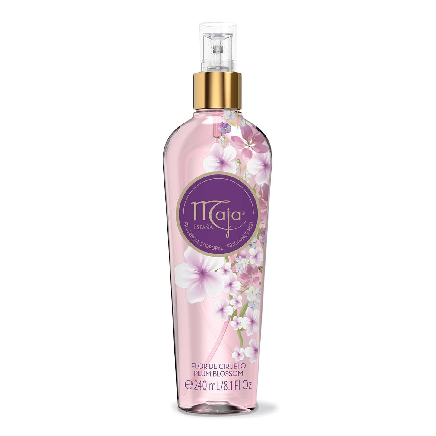 Maja Plum Blossom Perfumed Body Mist with Floral and Fruity notes to refresh yourself any time, Transparent Purple, 8.1 Fl Oz, Spray Bottle