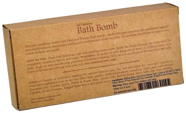 Fabulous Frannie De-Stress Natural, Handmade Bath Bomb Set, Rich in Essential Oil, Mineral Salt, Coconut Oil, Witch Hazel, Fizzies to Moisturize Skin…