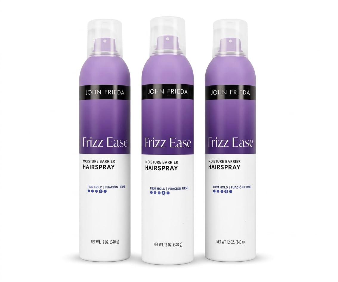 John Frieda Frizz Ease Moisture Barrier Firm Hold Hairspray, 12 oz (Pack of 3), Long-Lasting Humidity-Resistant Anti-Frizz Spray, Heat Protection Bulk