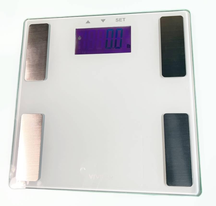 Vivitar PS-V163-WHT Body Analysis Digital Bathroom Scale with an Easy to Read LCD Display Wireless Weight Smart Body Fat Scale Sleek Tempered Glass…