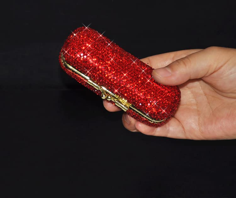 Bestbling Bling Rhinestone Crystal Lipstick Case Holder Organizer bag Cosmetic Storage for Women's Lipstick Jewelry Kit (Red)