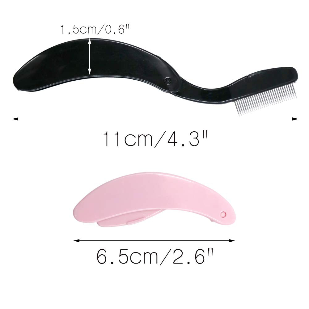 G2PLUS 4PCS Folding Eyelash Comb, Eyebrow Comb Metal Teeth, Eyelash Separator Comb, Eyelash Brush and Comb, Professional Tool for Define Lash & Brow