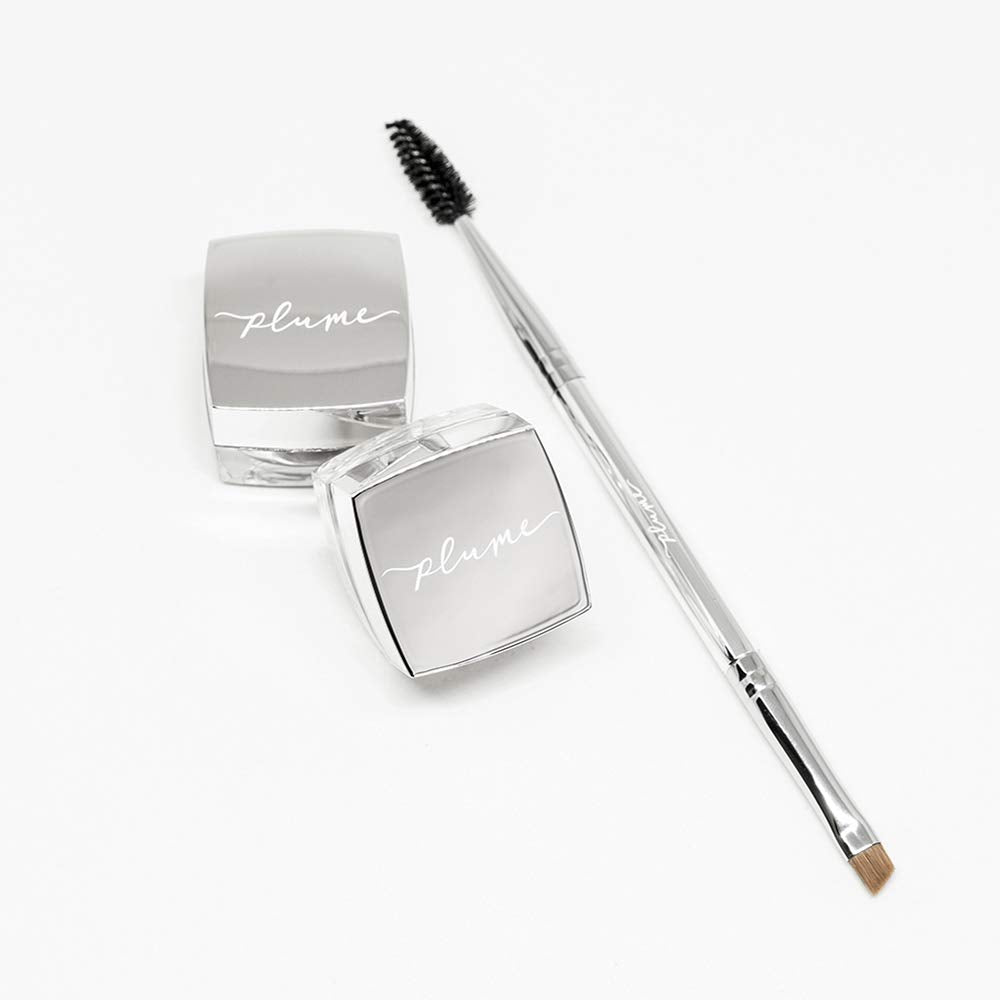 Plume - Nourish + Define Natural Brow Pomade | Smudge-Proof, Vegan, Clean Beauty (Chestnut Decadence, Pomade + Brush)