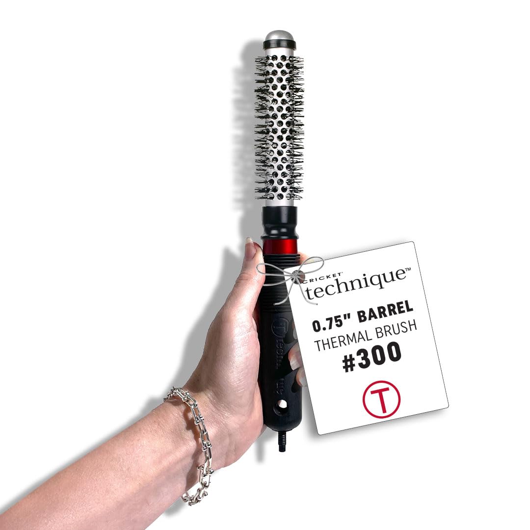 Cricket Technique Thermal Hair Brush #300 0.75” for Blow-Drying, Curling, and Styling - Heat-Retaining Barrel with Anti-Static Tourmaline Bristles