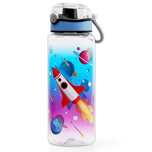 Home Tune 23oz Kids Water Bottle for School Boys, BPA FREE Tritan, Leak Proof Flip Top Lid, Easy Clean, Carry Handle - Rocket