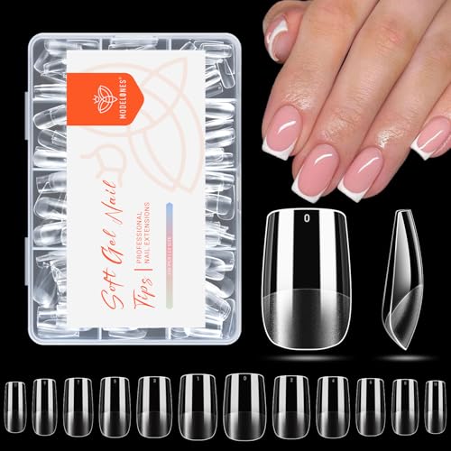 modelones Short Square Nail Tips, Pre-shaped Soft Gel Tips Fake Nails False Acrylic Clear Full Cover Press on Extension Gel Kit Manicure DIY at Home Beauty and Personal Care modelones Default Title