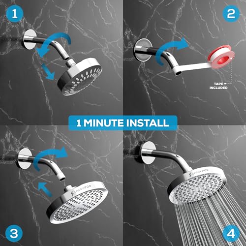 SparkPod 6" High Pressure Rain Shower Head – Luxury Design, Easy-Clean, 1-Min Install – Polished Chrome Replacement Head