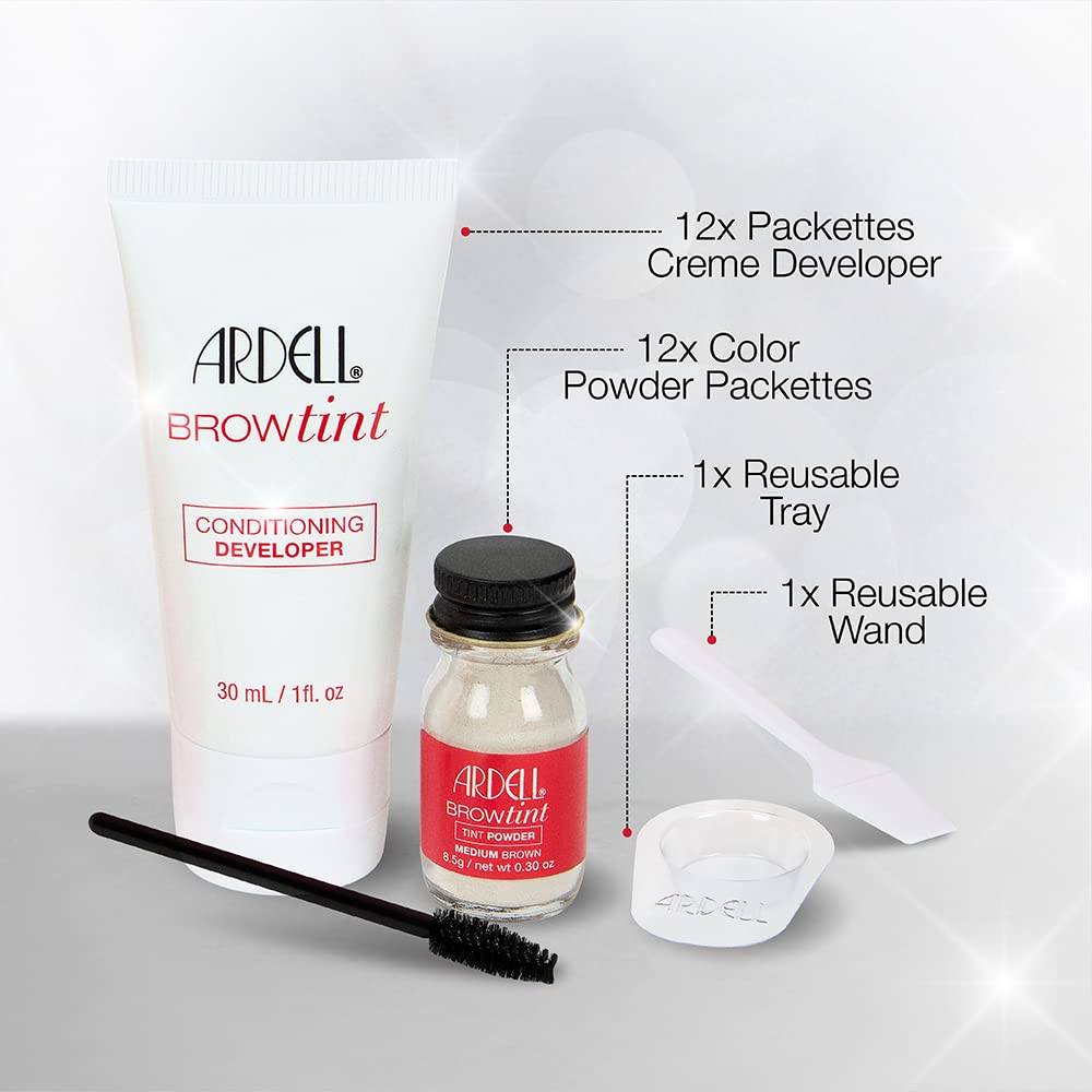 Ardell Brow Tint Kit Medium Brown - Eyebrow Tint, Long-Lasting Brow Color with Natural Extracts, Complete Eyebrow Tint Set, 1 Pack