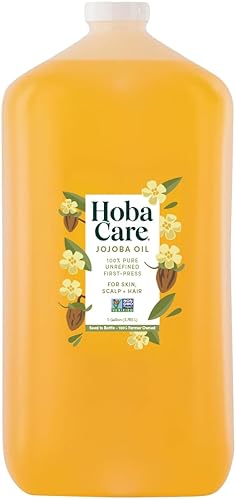 HobaCare Bulk Jojoba Oil - 100% Pure Hexane Free Unrefined Carrier Oil for Soap Making, Hair, Face, Beard, Scalp, Skincare Spa - Natural, Vegan, Long