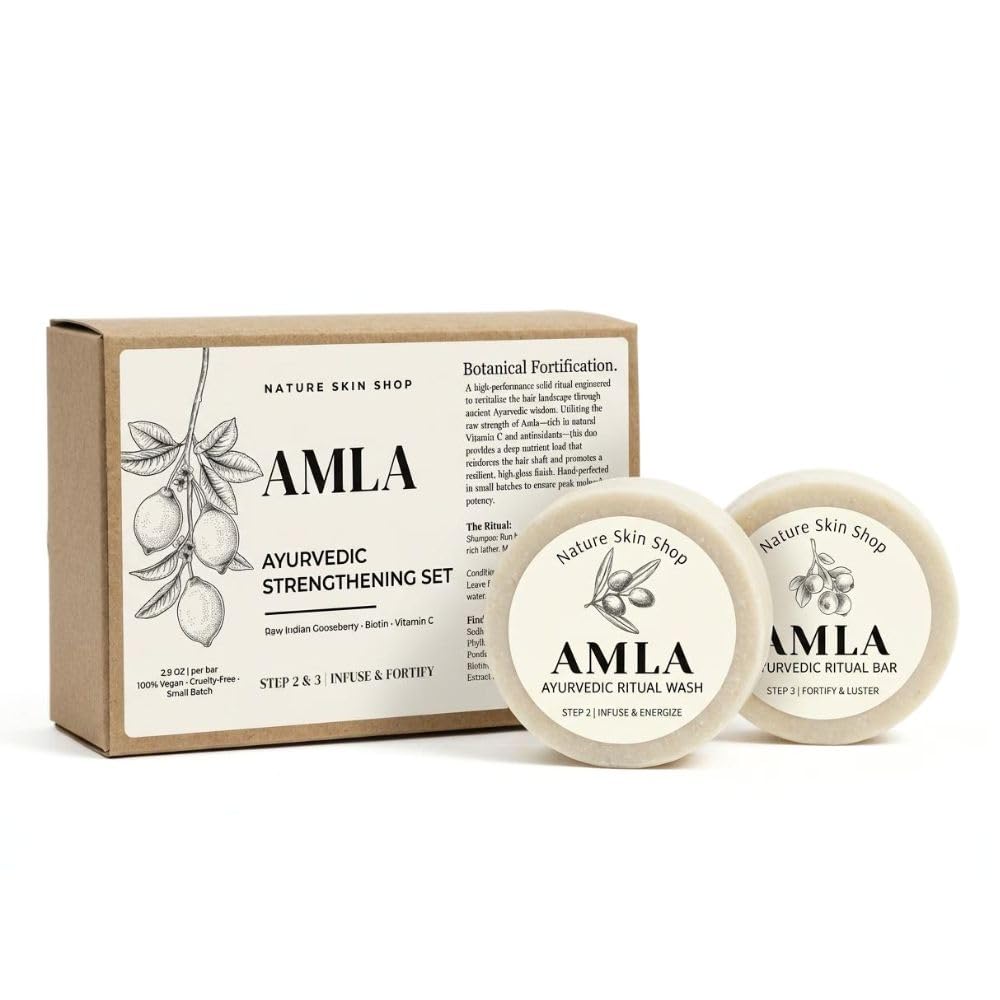 Nature Skin Shop Amla Shampoo and Conditioner Set, Ayurvedic Formula for Hair Growth and Strength, Sulfate-Free, Reduces Hair Fall & Breakage, 2-Piece