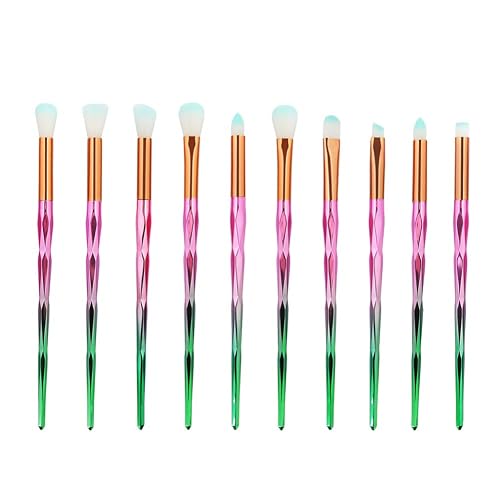 MIPPER 10pcs Diamond Handle Eye Makeup Brushes?Eyebrow Eye shadow Eyeliner Nasal shadow Cosmetics Brush Tool (pink+green)
