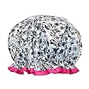 allydrew Reusable Women's Waterproof Shower Caps for Long Hair, Gray Pansies