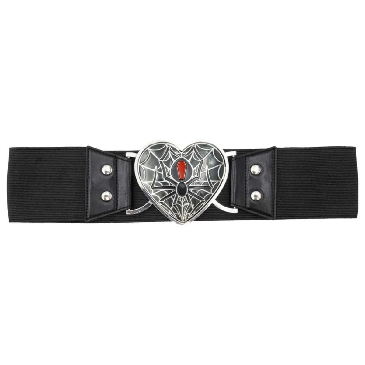 kreepsville 666 Elastic Belt Black Widow Heart Gothic Stretch Waist Cinch Belt, Black, 2XL-3XL