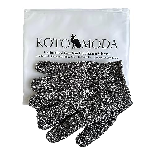 Kotomoda Sphynx Hairless Cats Carbonized Bamboo Bath Exfoliating Gloves Charcoal Bamboo Shower Body Scrub (1 pair)