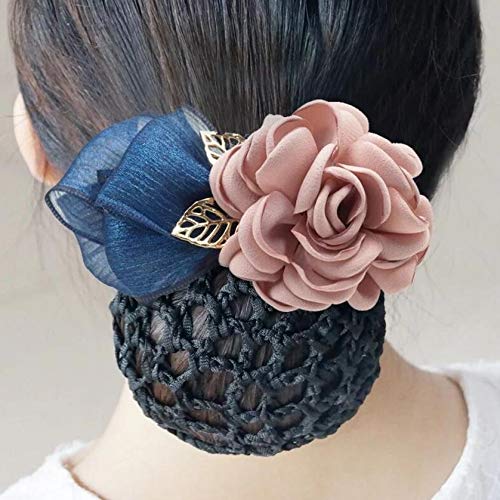 Women Hair Bun Cover Net Snood Hairnet Bowknot Decor Barrette Hair Clip Bow Ribbon Flower Hair Accessories For Stewardess Banks Hotels Restaurant