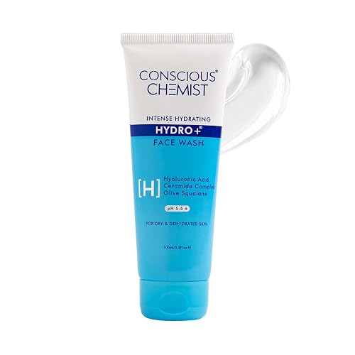 Conscious Chemist® Hydro+ Gentle Face Wash for Dry Skin | 100ml | Hydrating Facial Cleanser with Hyaluronic Acid, Ceramides & Ginseng | For Smooths
