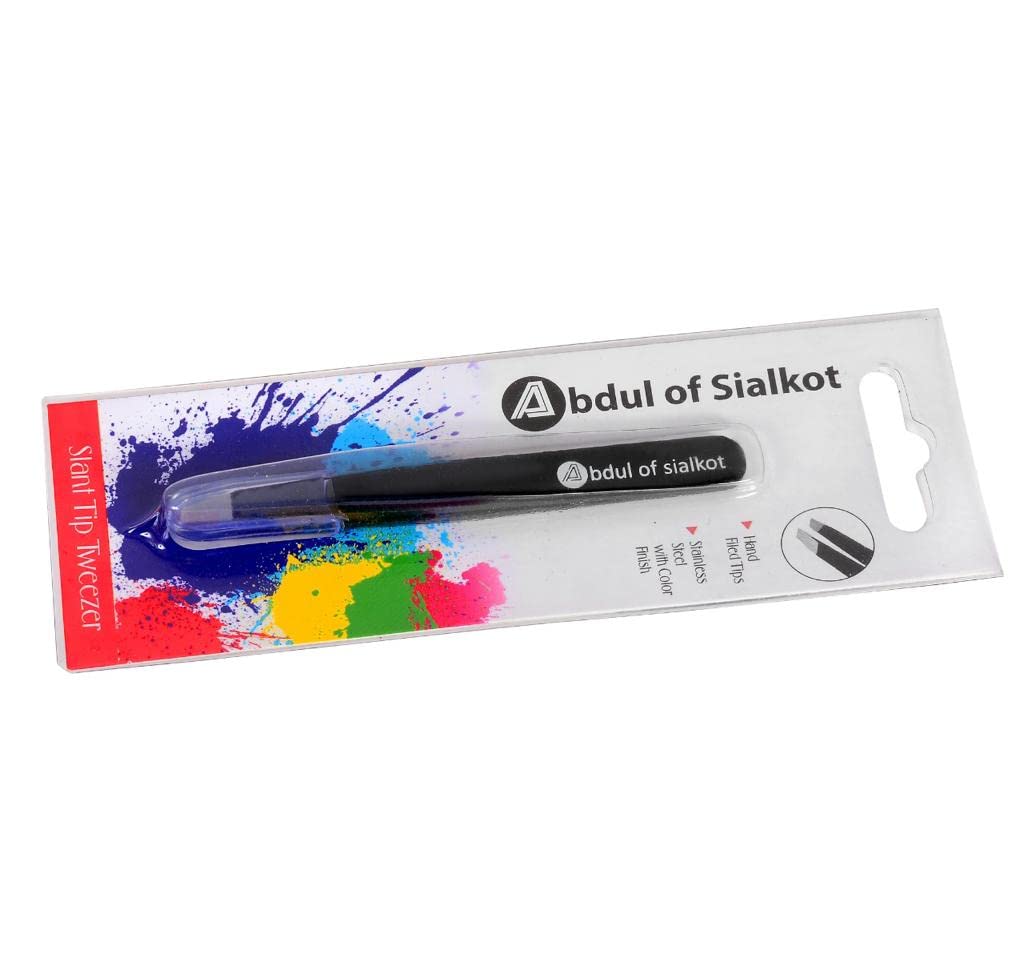 Abdul of Sialkot Tweezers for Eyebrows -Slant Tip Professional Stainless Steel Eyebrow Tweezers for Women & Men - Great Precision on Brow, Facial Hair