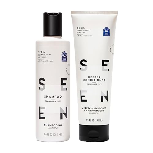 SEEN Shampoo & Deeper Conditioner Bundle, Fragrance Free - Non-Comedogenic Hair Care Set, Dermatologist-Developed, Safe for Sensitive, Eczema