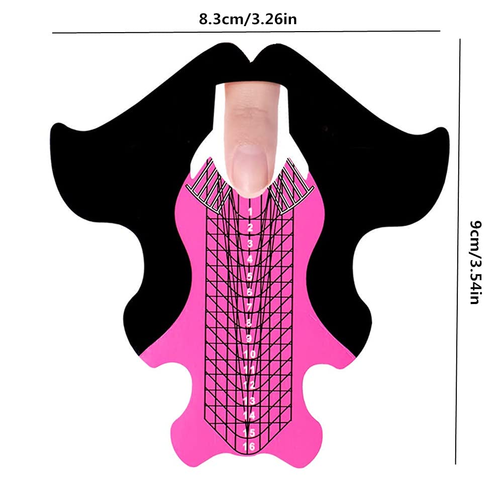 100pcs Extra Long Art Nail Extension Paper Nail Art Tips Guide Sticker French DIY Tool UV GEL Form Guide Stickers (Fish Patten Pink)