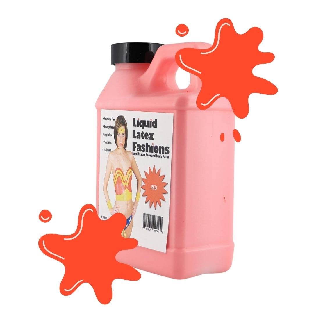 Red 8 Oz - Liquid Latex Body Paint, Ammonia Free No Odor, Easy On and Off, Cosplay Makeup, Creates Professional Monster, Zombie Arts, Lightning