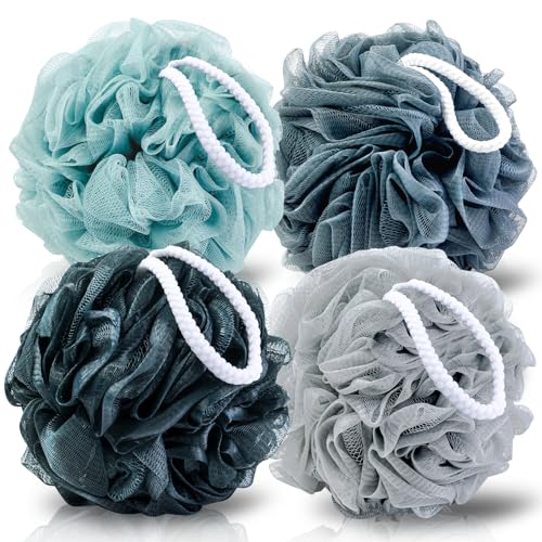 MTDLYICE Loofah Sponge XXL-100g 4 Pack, Bath Sponge Soft Mesh Shower Puff Loofah for Men, Exfoliating Body Scrubber for Women, Shower Accessories