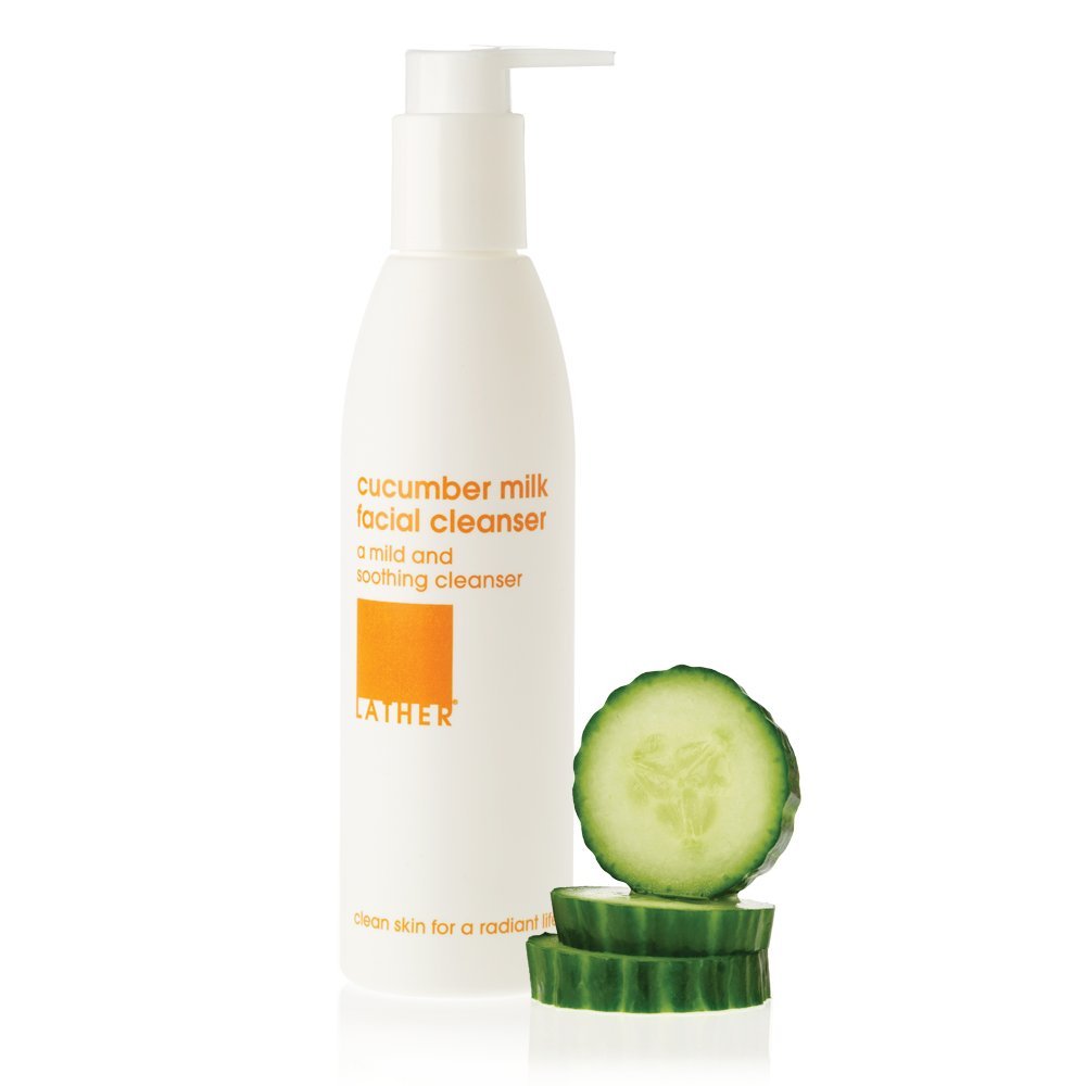 LATHER Cucumber Milk Facial Cleanser - Gentle Cleanser Face Wash for Combination, Dry & Mature Skin - Makeup Removing - Tighten Pores & Maintain Skin