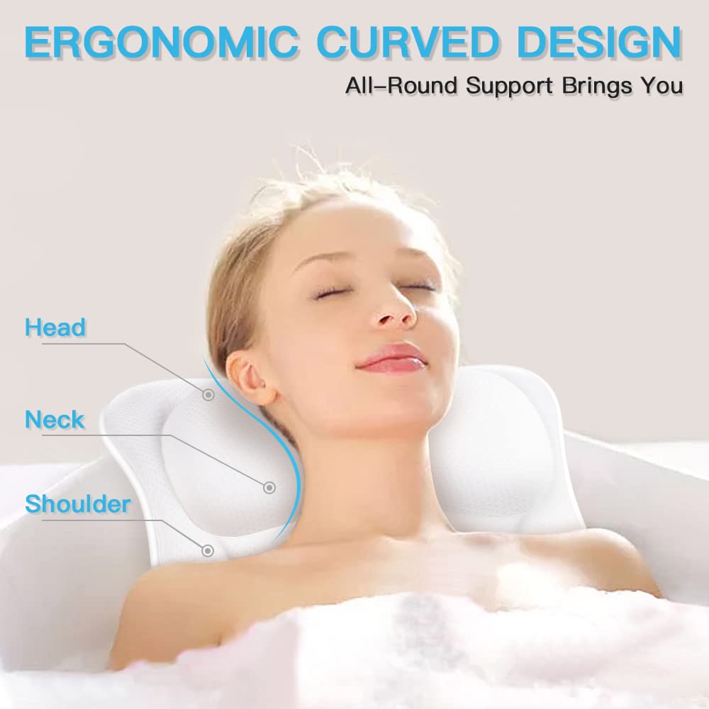 Luxury 4D Air Mesh Bath Pillow – Tub Head & Neck Support with Non-Slip Design, 6 Strong Suction Cups, Spa Comfort for Soaking & Relaxation