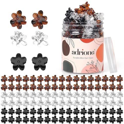 ADRIONE Mini Flower Hair Clips Pack for Women - 100 Creaseless Styling Claw Clips for Bangs and Tiny Hair Styling