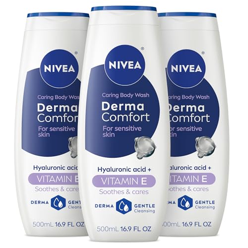 NIVEA Derma Comfort Caring Body Wash for Sensitive Skin, Body Wash with Hyaluronic Acid and Vitamin E, 16.9 Fl Oz Bottle, Pack of 3 Beauty & Personal Care NIVEA