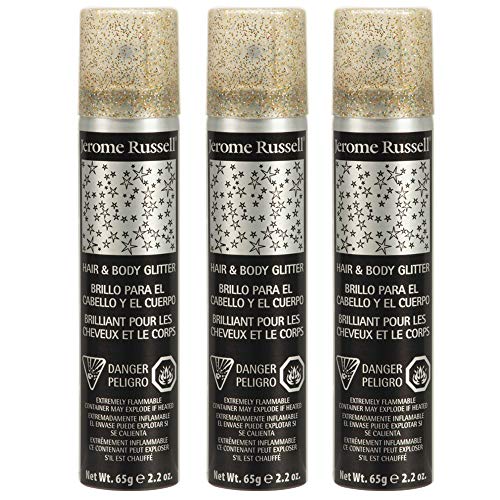 Jerome Russell Temporary Hair and Body Glitter Color Spray, Travel Spray, Lightweight, Adds Sparkly Shimmery Glow, Perfect to use On Hair, Skin, or