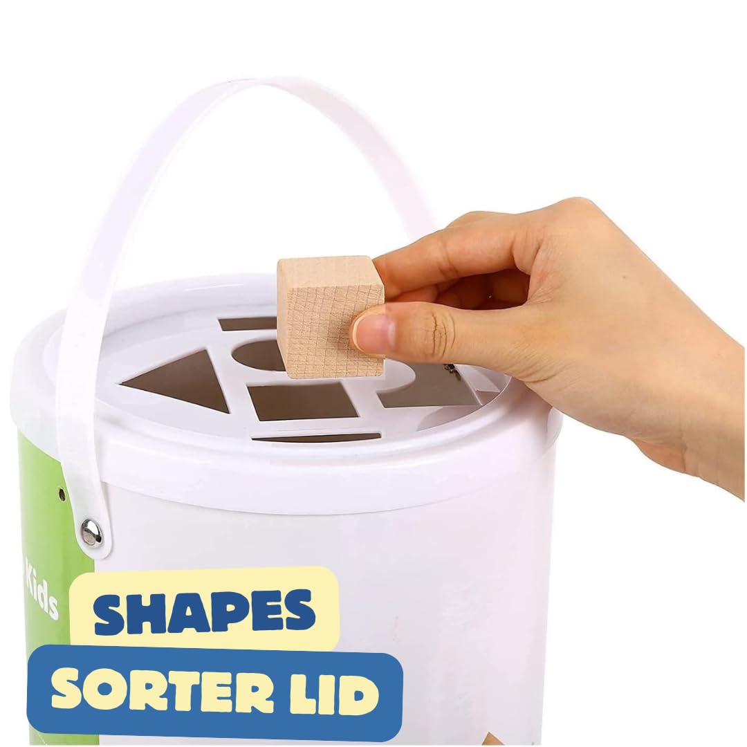 Pidoko Kids Wooden Blocks 100pcs – Natural Beech Wood Building Set with Storage & Shape Sorter Lid, Preschool Learning Toys