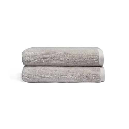 Cozy Earth Ribbed Bath Towel Set - 60% Cotton 40% Viscose from Bamboo Bathroom Towels - Soft & Absorbent Textured Ribbed Pattern - 2 Pack Light Grey