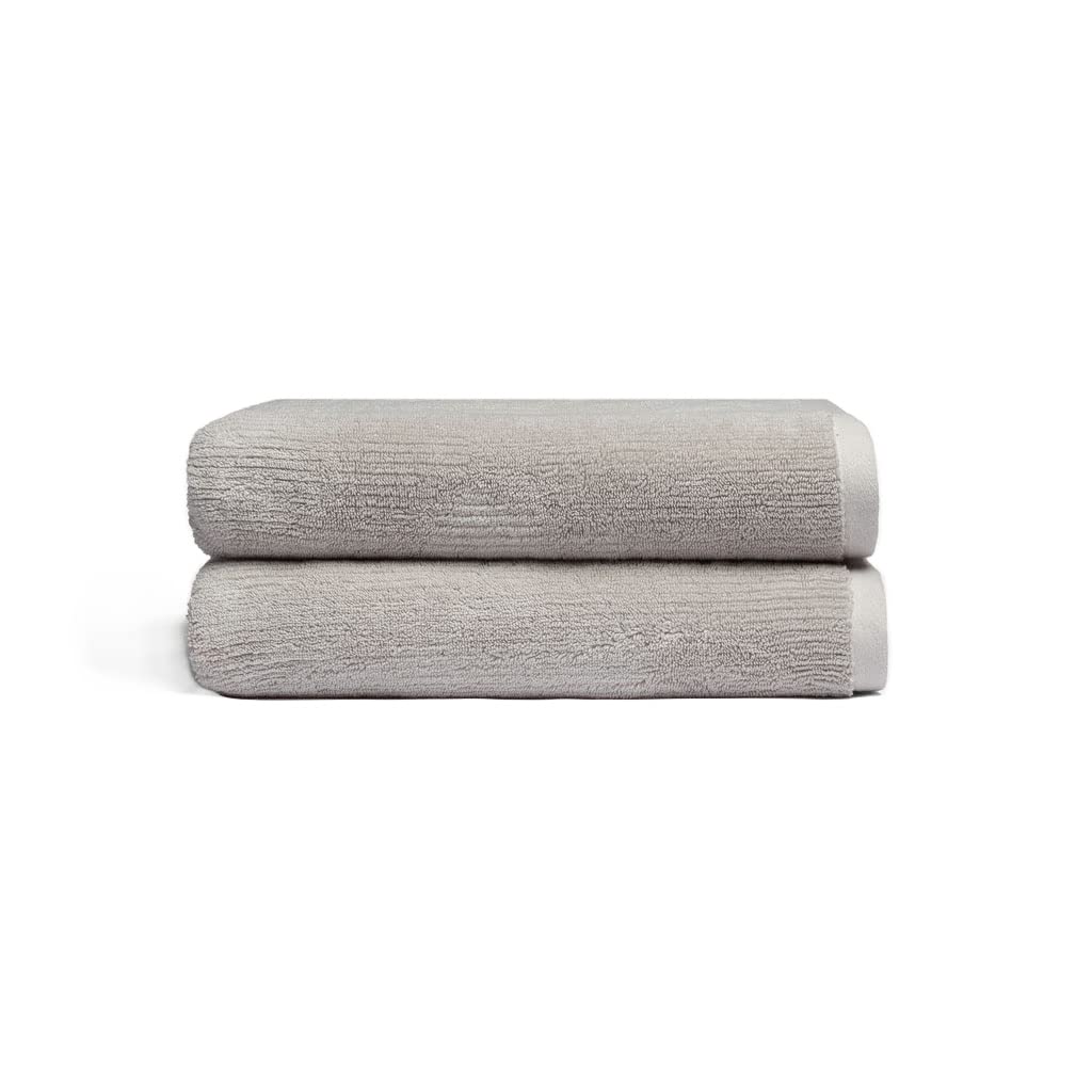 Cozy Earth Ribbed Bath Towel Set - 60% Cotton 40% Viscose from Bamboo Bathroom Towels - Soft & Absorbent Textured Ribbed Pattern - 2 Pack Light Grey