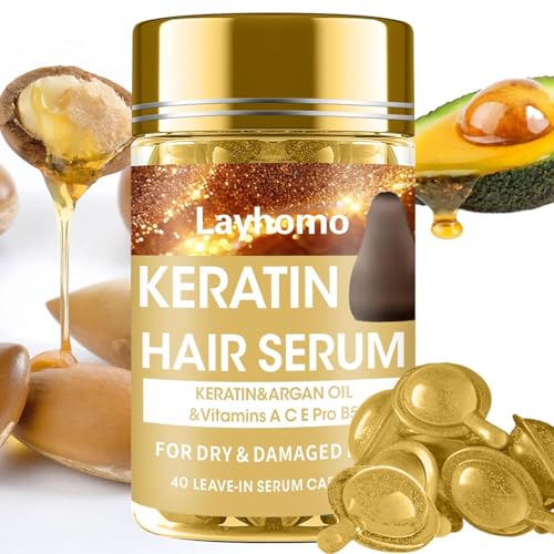 Keratin Hair Treatment Serum,Hair Serum Treatment for Dry Damaged Hair,Hair Oil Capsules with Keratin,Argan Oil-Leave-in Anti Frizz Conditioner Beauty and Personal Care Layhomo Default Title