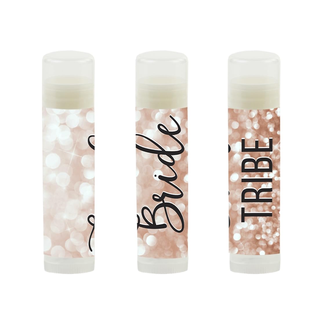 Andaz Press Bridal Shower Bachelorette Party Lip Balm Party Favors Faux Rose Gold Glitter Shimmer, Bride Tribe, Bridesmaid Lip Gloss 12-Pack Bride