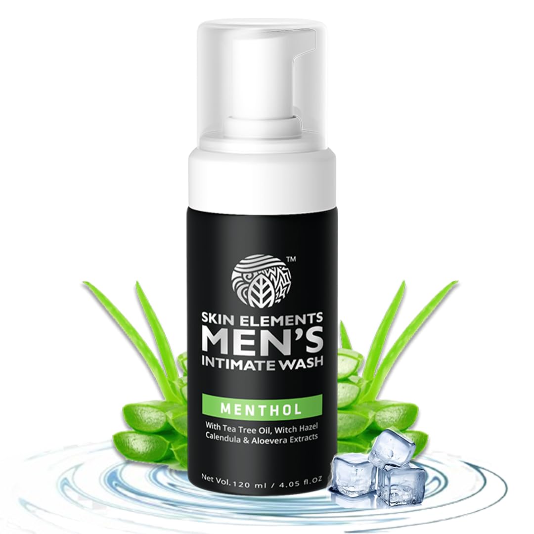 Skin Elements Intimate Wash for Men with Menthol | pH Balanced Foaming Intimate Wash | Jabon Intimo Hombre | Controls Bad Odor and Sweat | Cools