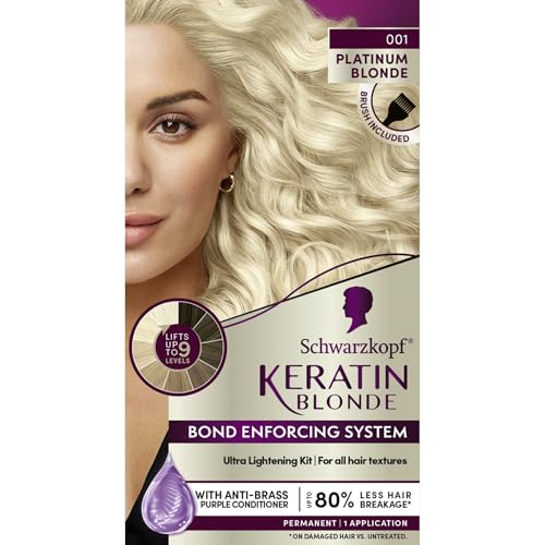 Schwarzkopf Keratin Blonde Hair Dye, 001 High Lift Platinum Blonde, Professional Quality Permanent Hair Color, Bond Enforcing System, Pre-Color Serum