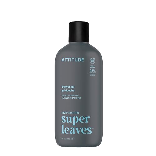 ATTITUDE Shower Gel Body Wash for Men, 98% Natural Origin Ingredients, Paraben & Phthalate Free, EWG Verified, Cleanses Without Drying, Eucalyptus