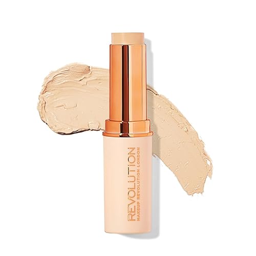 Makeup Revolution Fast Base Stick Foundation, Contour & Highlight, Flawless Skin & Matte Finish, F2 for Fair Skin Tones with Yellow Undertone, Vegan