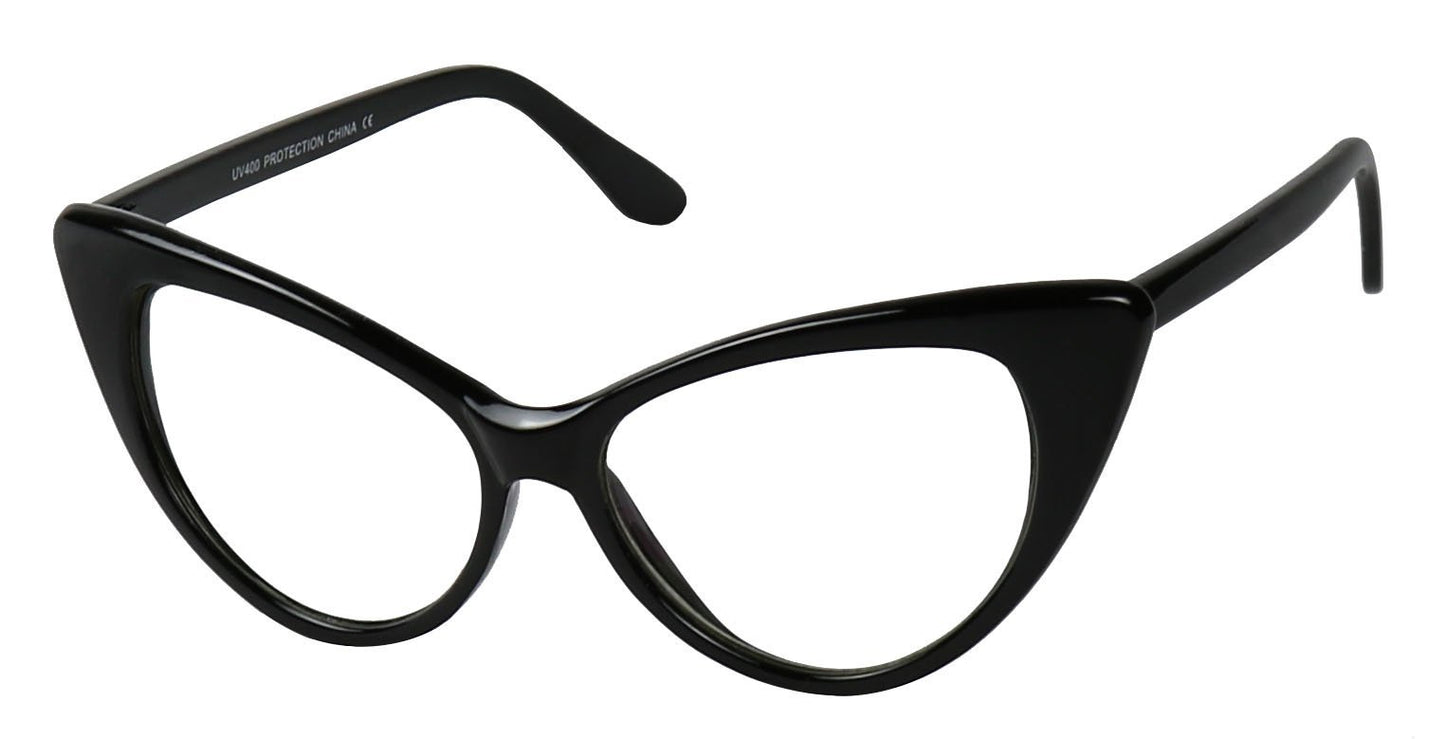 ShadyVEU Super Cat Eye Vintage Inspired Fashion Mod Clear Lens Sunglasses (Black Frame, Clear Lens)