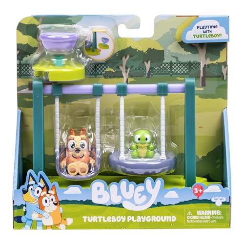 Bluey Mini Playsets, Turtleboy Playground Playset, Includes Articulated Wide-Eyed Bingo Figure and Turtleboy, Swing & Spin Together on The Playground