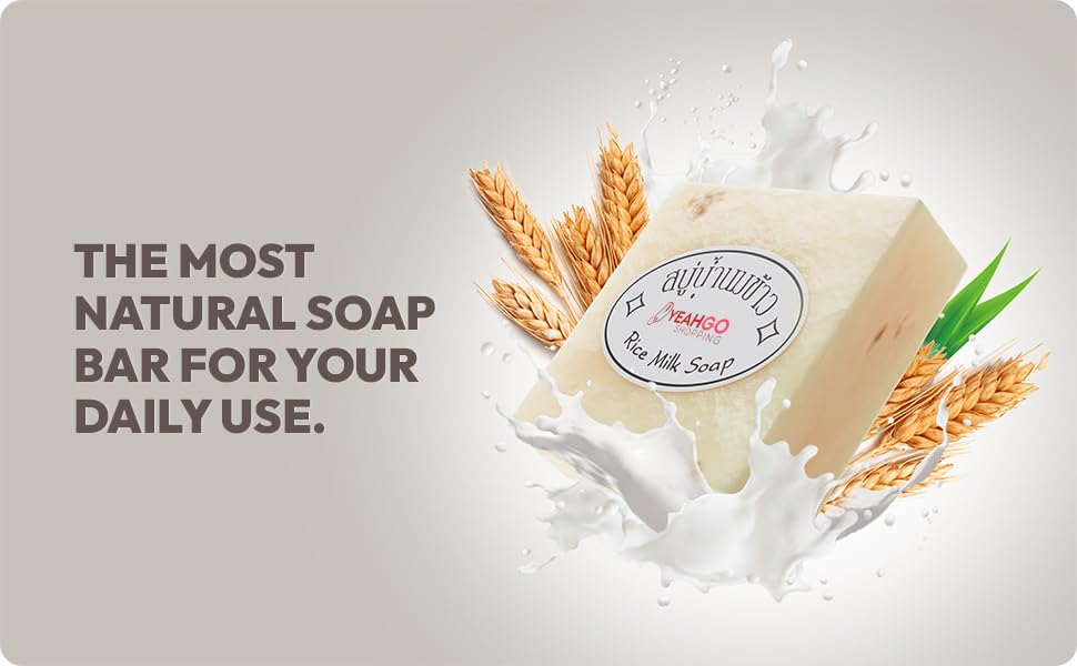 Yeahgoshopping 3 Pcs Original Rice Milk Soap Bar Thailand Jasmine Natural 60-65 Grams Handmade Gluta Collagen Douro Jabon Made in Thailand (3 Soap