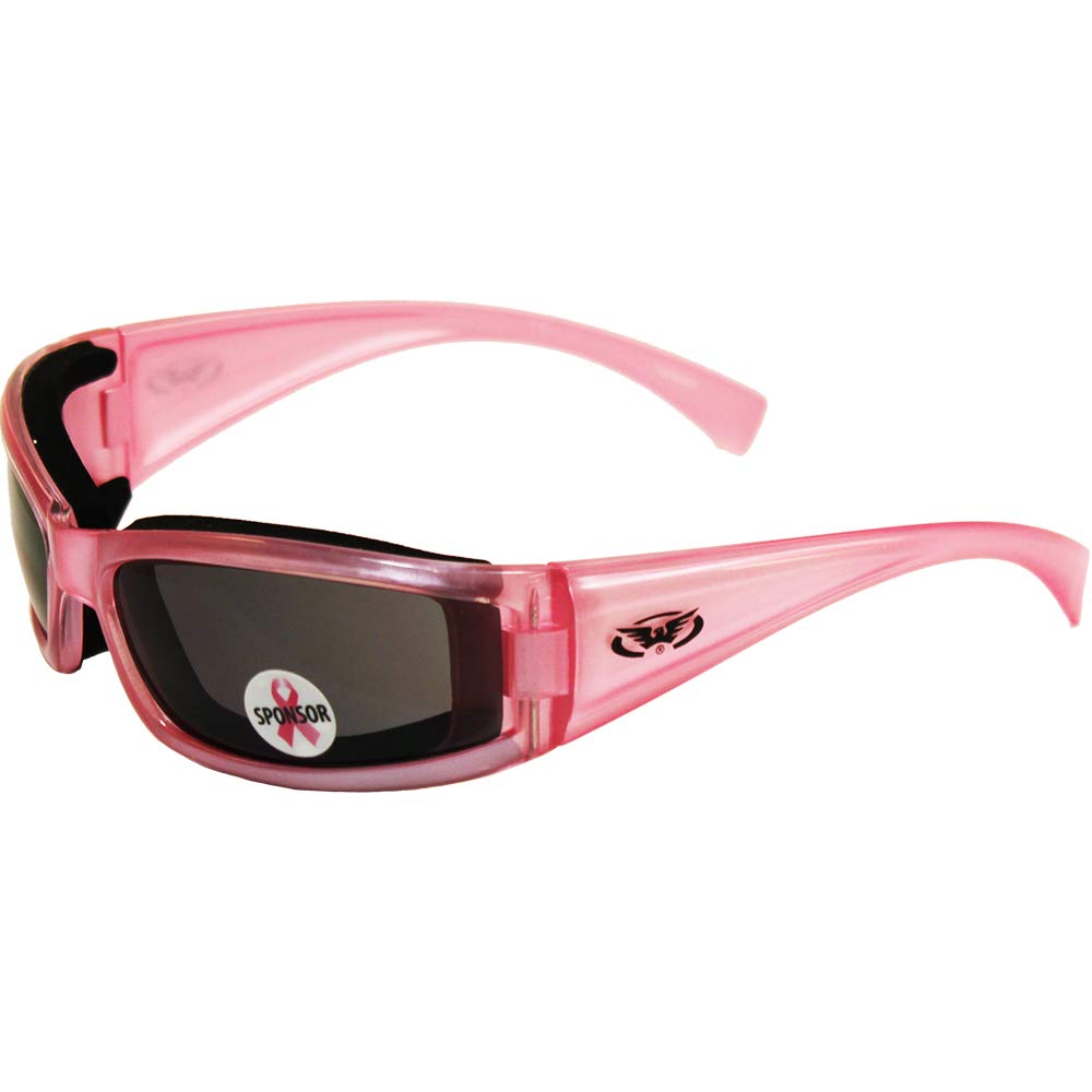 Global Vision Fight Back Cancer Pearlescent Pink Women Smoked Motorcycle Glasses Sunglasses