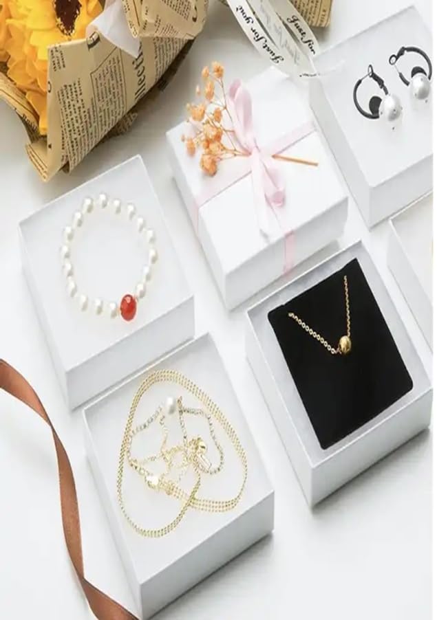 6 Pack Cotton Filled Swirl White Color Cardboard Jewelry Neck, Ring, Earring, Pendant, Pocket Watch, Body Jewelry, Gift and Retail Boxes Size 3 1/4"…