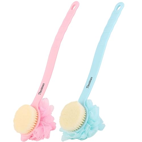 Tbestmax Loofah Back Scrubber Long Handle Shower Body Brush with Soft Mesh Sponge for Women Skin Exfoliating Bath, Massage