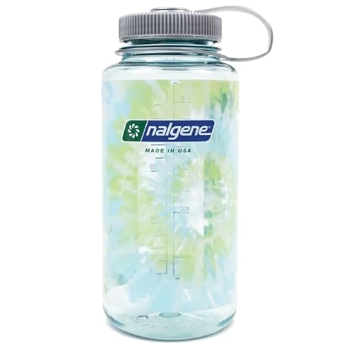 Nalgene Sustain Tritan BPA-Free Water Bottle Made with Material Derived from 50% Plastic Waste, 32 OZ, Wide Mouth, Tie-Dye Seafoam